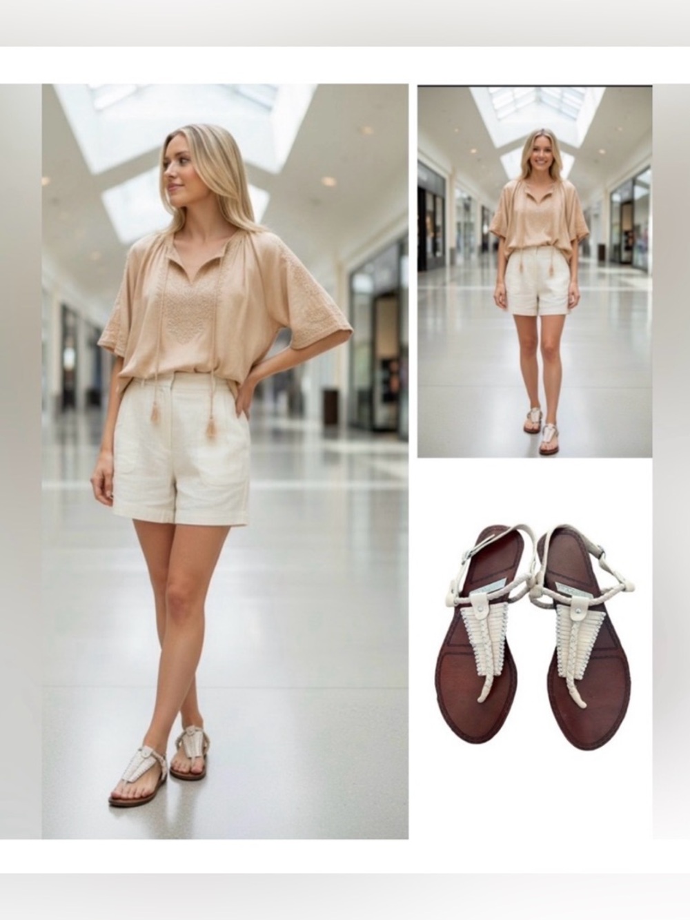 Matiko sandals Cream tan leather fringe with and studs festival Boho vibes sz 6